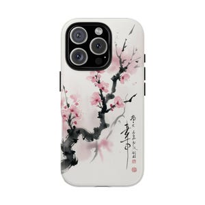 Cherry Blossom Phone Case - Japanese Ink Art iPhone Case - Minimal Floral Aesthetic Cover - Oriental Zen Gift Idea