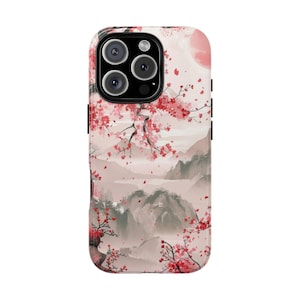 Cherry Blossom Mountain iPhone Case - Japanese Landscape Art Phone Cover - Sakura Aesthetic Nature Gift Idea