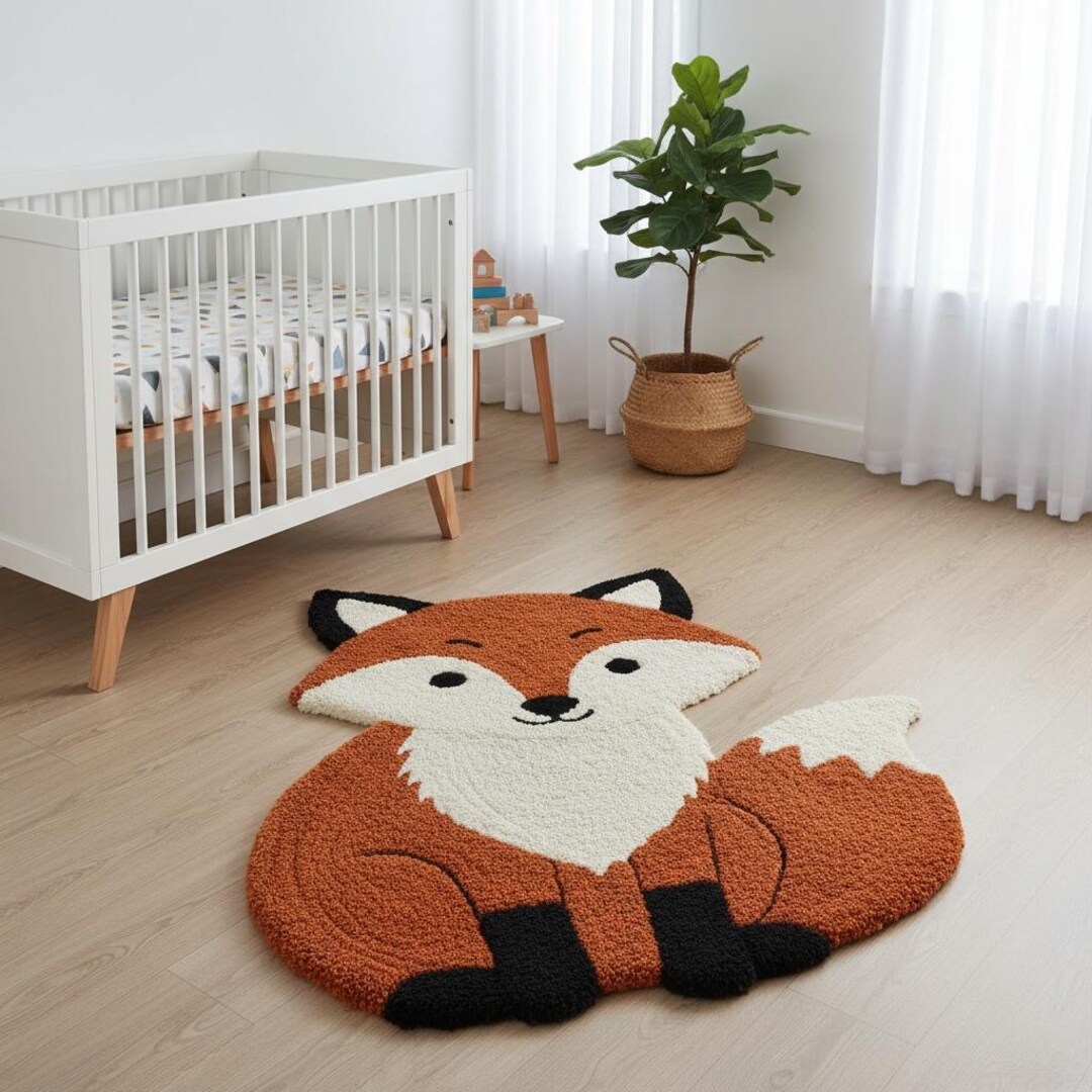 Custom Rugs For Baby Adorable Fox Shaped Hand-tufted Wool Nursery Rug – Kids Room Decor ...
