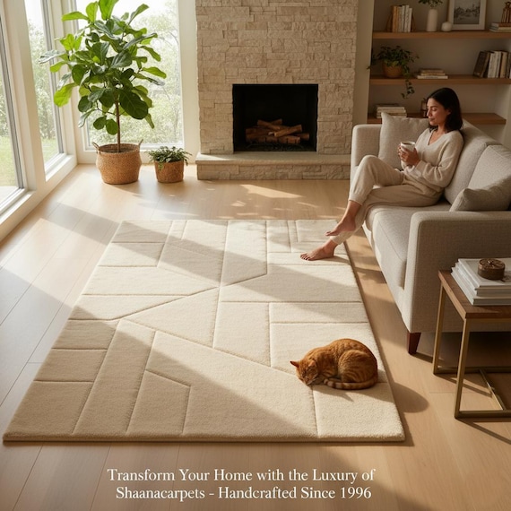 Modern Minimalist Luxury Handmade Wool Rug | Modern Soild Pattern Rug | Premium Home Decor by Shaanacarpets 5x8