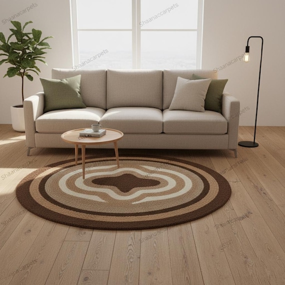 Customizable Hand-Hooked Wool Rug | Modern Abstract Round Rug | Handmade Moroccan Style Decor 4x4,5x5,6x6,7x7,9x9,15x15,20x20..custom size.