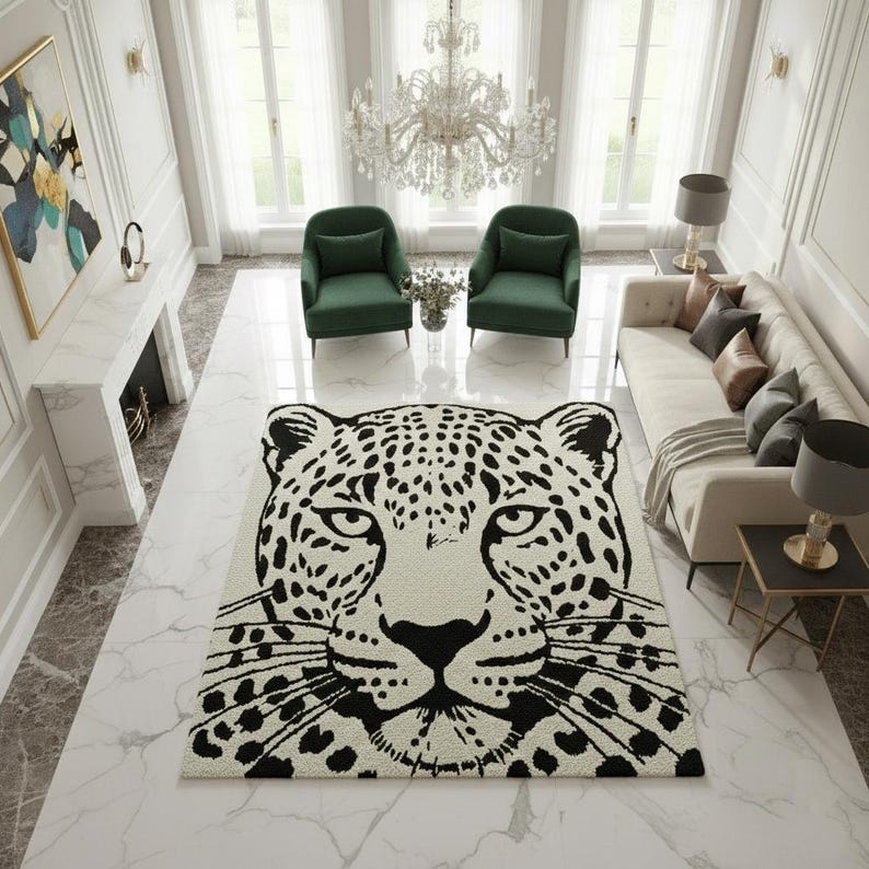 Black and Cream Leopard Rug • Modern Cheetah Tufted Area Rug image 1