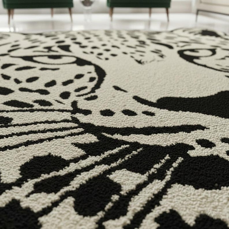 Black and Cream Leopard Rug • Modern Cheetah Tufted Area Rug image 2