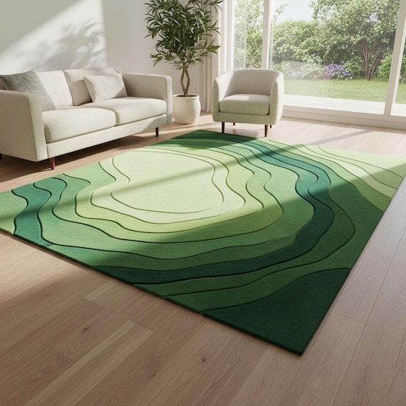 Modern Green Gradient Hand-tufted Wool Rug | Abstract Nature-Inspired Carpet for Living Room,Bedroom,Nursery, Contemporary Area Rug 6x9