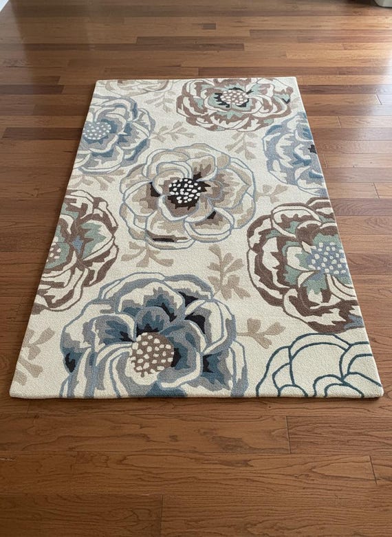 Floral Area Rug for Living Room, Hand-Tufted Wool Rug in Blue and Brown..4x6.5x7.5x8.8x10.9x12.12x15,