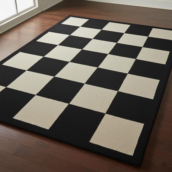 12x15 Checkered Chic Hand-tufted wool Black White Geometric Area Rug | Bold Handmade Pattern Carpet for Living Room, Bedroom Office Decor