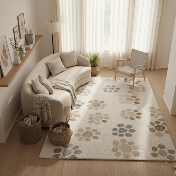 Pebble Pattern Hand-tufted Wool 6x9 Area Rug – Modern Neutral Carpet, Soft Minimalist Living Room & Bedroom Decor Rug