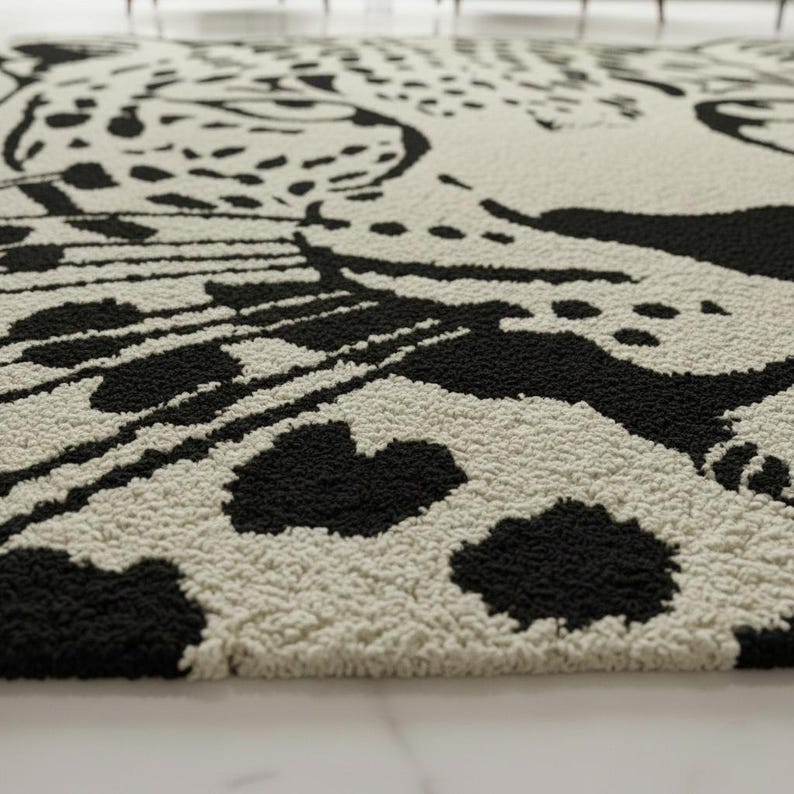 Black and Cream Leopard Rug • Modern Cheetah Tufted Area Rug image 7