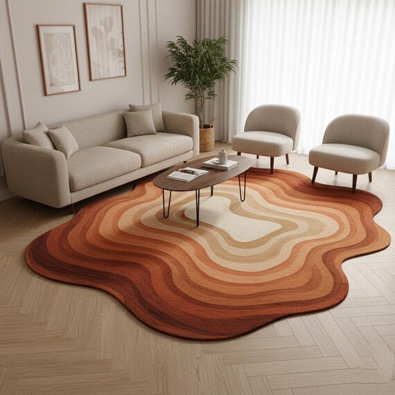 Groovy Retro Wavy Handmade wool Area Rug - Mid-Century Modern Irregular Shape hand-Tufted Rug for Living Room Nursery rug 4X6