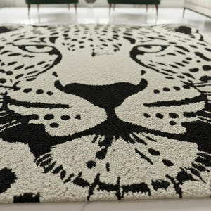 Black and Cream Leopard Rug • Modern Cheetah Tufted Area Rug image 8