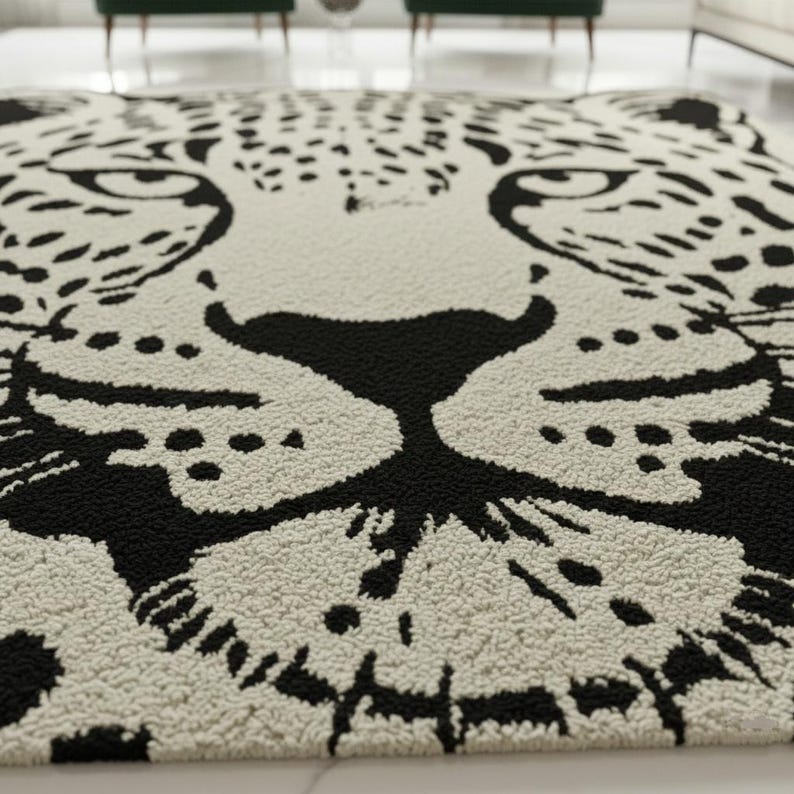 Black and Cream Leopard Rug • Modern Cheetah Tufted Area Rug image 8