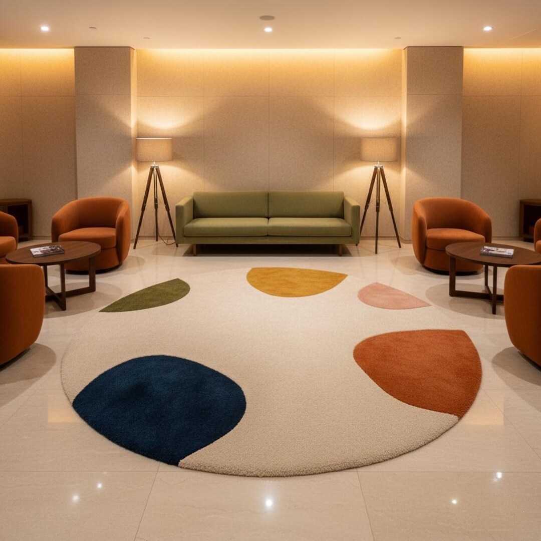 7x7 Mid-century Abstract Round Rug | Hand-tufted Wool Circle Carpet ...