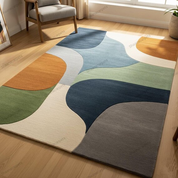 Premium Boho Wool Abstract Rug – Hand-Tufted Multicolor Geometric Carpet for Living Room & Bedroom 6x9 Nursery Rug..