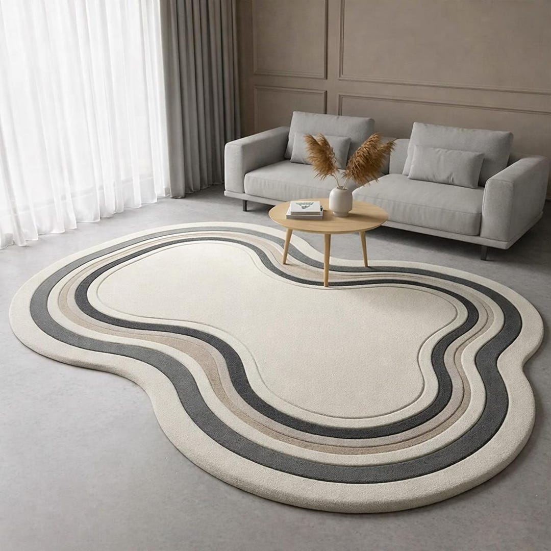 Irregular Curvy Shape Abstract Wavy Cream Neutral Tones Hand-tufted ...