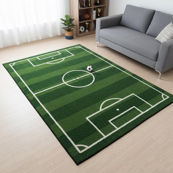 4x7 Soccer Field,Green Football Pitch Hand-tufted Wool Rug for Kids Room,Sports Play for Boys Bedroom, Game Room or Nursery Rug4x6.5x8.7x10