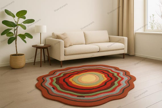 Hand-tufted Multicolor Irregular Shaped Tufted Rug | Vibrant Accent Living Room & Bedroom Carpet by Shaanacarpets