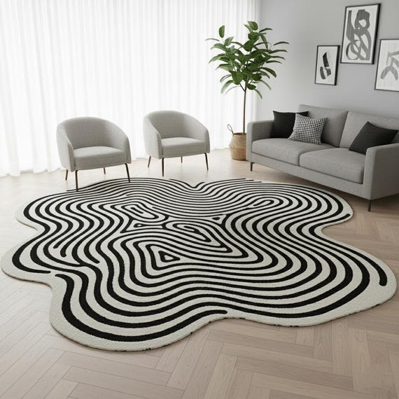 Unique Living Room,Bedroom 6x9 Modern Zebra Pattern Abstract Black and White Area Rug | Handmade Wool Tufted Carpet.