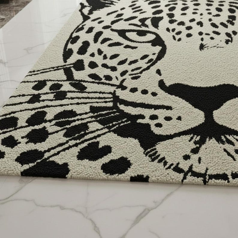 Black and Cream Leopard Rug • Modern Cheetah Tufted Area Rug image 12