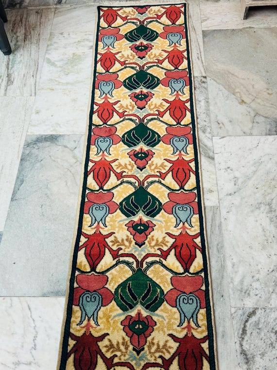 Ready to ship! Hand-knotted Runner Rug | Floral Pattern Wool Carpet | Custom Size Hallway Runner | Elegant Handmade Rug Size 2.5x10..