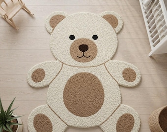 3x5 Cute Teddy Bear Shaped Kids Rug – Soft Hand-Tufted Wool Carpet for Nursery or Playroom Decor 4x6.4x7.5x7