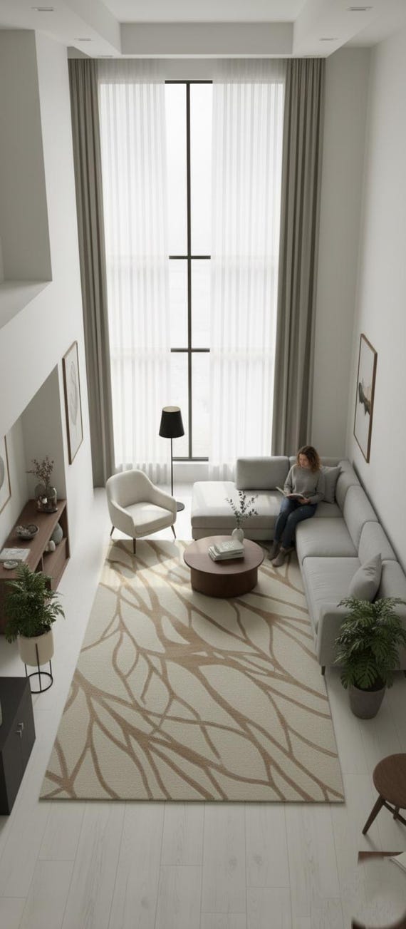 Stylish beige & brown Hand-tufted Wool abstract rug – the perfect blend of modern design and cozy comfort for your living room or hall 6x9