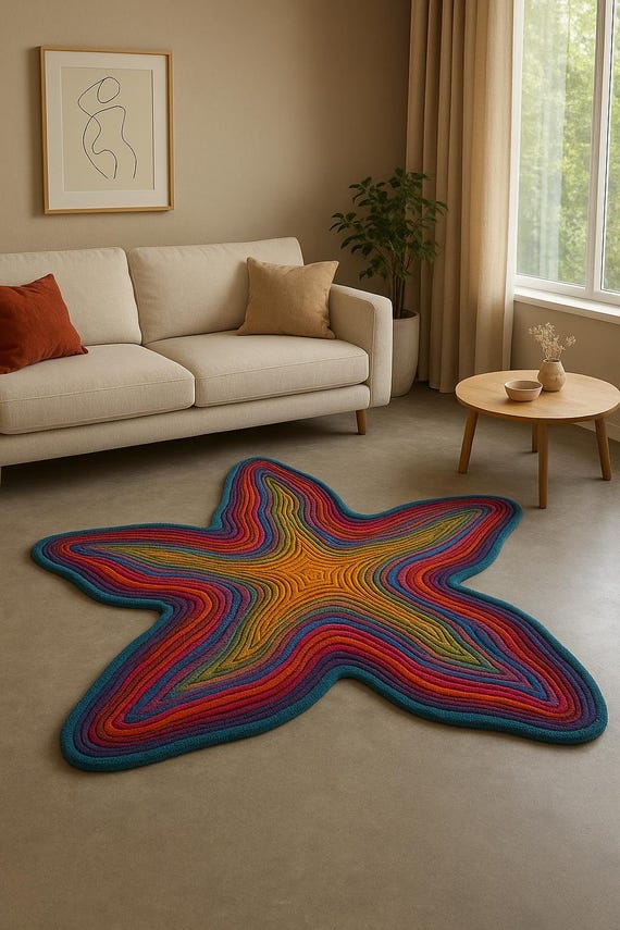 Hand-tufted Vibrant Starfish Shaped Tufted Rug – Irregular Modern Rainbow Carpet – Living Room & Bedroom Statement Piece – Shaanacarpets