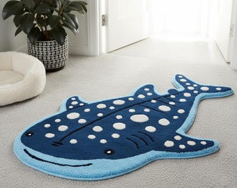 Kids' Whale Shark Shaped Hand-Tufted Wool Rug | Kids Room Decor, Deep Sea Creatures Area Rug, Playroom Carpet ,Nursery Rug..4x7