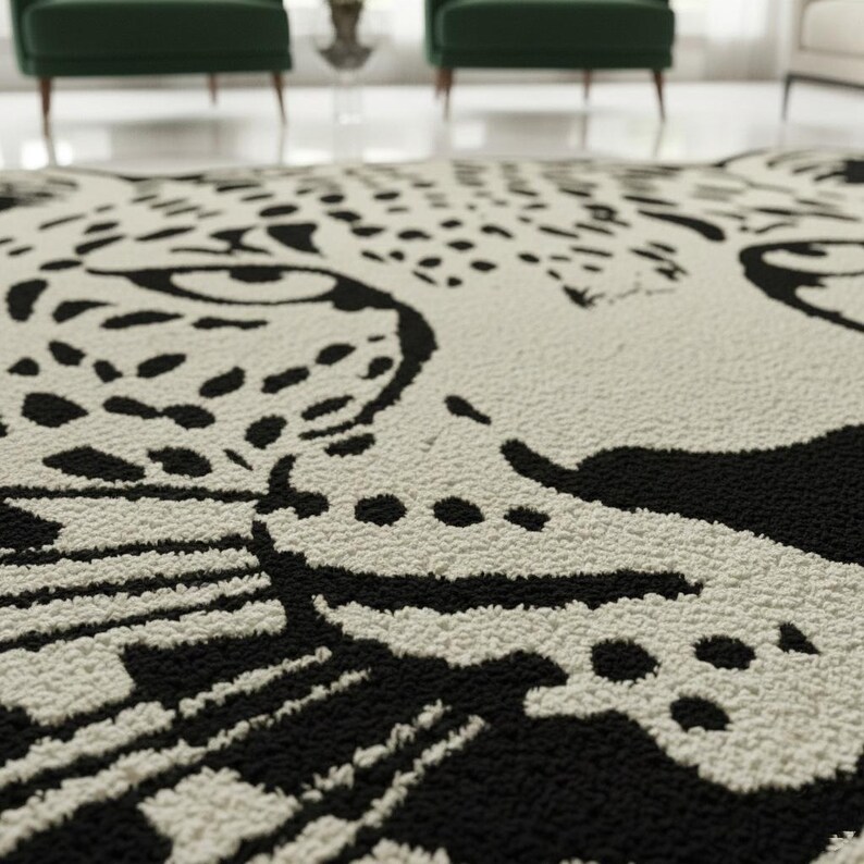 Black and Cream Leopard Rug • Modern Cheetah Tufted Area Rug image 5
