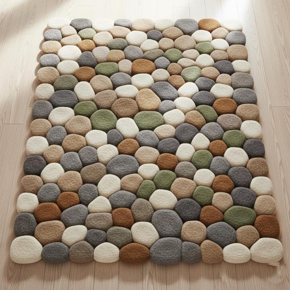 Pebble Stone Hand-tufted Wool Rug | Soft 3D Rock Design Carpet | Multi Color Nature-Inspired Floor Rug for Bedroom & Living Room 5x8.