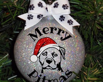 Pit Bull, Staffordshire Terrier, Sparkle Glass Christmas Ornament