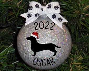 Personalized Dachshund Hand-Glittered Christmas Ornament