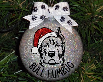 Hand-Glittered, Glass, Pit Bull, Staffordshire Bull Terrier, Sparkle Christmas Ornament