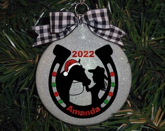 Personalized Horse Cowgirl Custom Sparkle Christmas Ornament