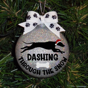 Custom Greyhound, Whippet Sparkle Glass Christmas Ornament