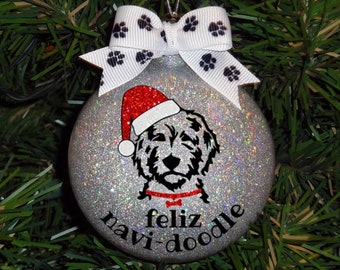 Hand-Glittered, Doodle Dog Sparkle Christmas Ornament