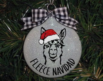 Fleece Navidad Custom Glass Sparkle Christmas Ornament