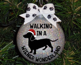 Custom Dachshund Wiener Wonderland Sparkle Glass Christmas Ornament