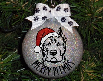 Glass, Hand-Glittered, Pit Bull, Sparkle Christmas Ornament