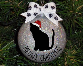 Santa Cat Sparkle Christmas Ornament