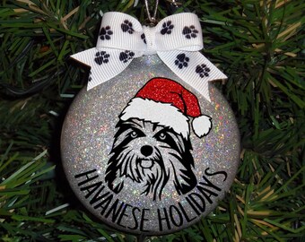 Havanese Custom Sparkle Glass Christmas Ornament