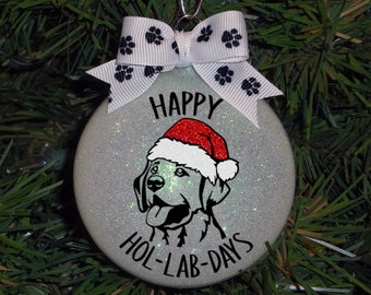 Custom Labrador Sparkle Glass Christmas Ornament