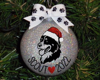 Personalized Bernese Mountain Dog Hand-Glittered Christmas Ornament