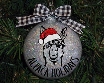 Alpaca Custom Glass Sparkle Christmas Ornament