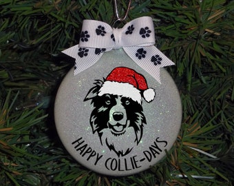 Custom Collie Sparkle Glass Christmas Ornament