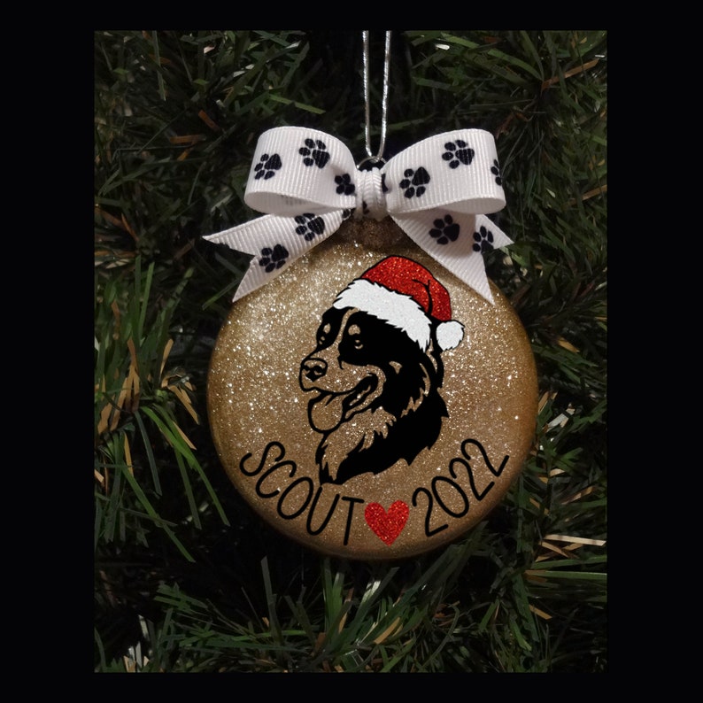 Personalized Bernese Mountain Dog Hand-Glittered Christmas Ornament Champagne