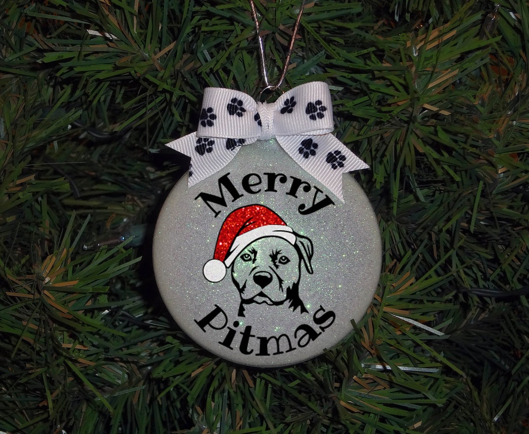 Custom Pit Bull Sparkle Glass Christmas Ornament - Etsy