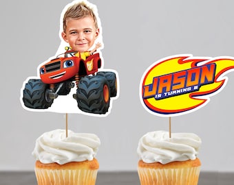 Personalized Blaze and the Monster Machines Cake Topper – Custom Name & Photo, Birthday Party Cake Decoration, Made to Order in 24h