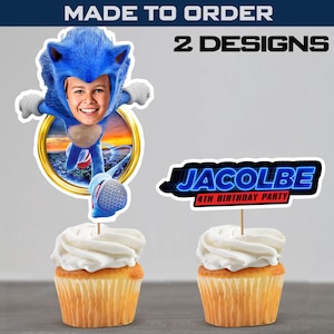Personalized Sonic Hedgehog Cake Topper – Custom Name & Photo, Birthday Party Cake Decoration, Made to Order in 24h