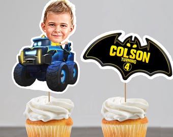 Personalized Batwheels Cake Topper: Custom Photo Birthday Decoration (Digital Download) ,Buff, Bat Truck