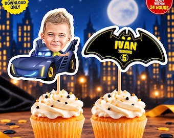 Personalized Batwheels Cake Topper: Custom Photo Birthday Decoration (Digital Download) ,Bam, Batmobile